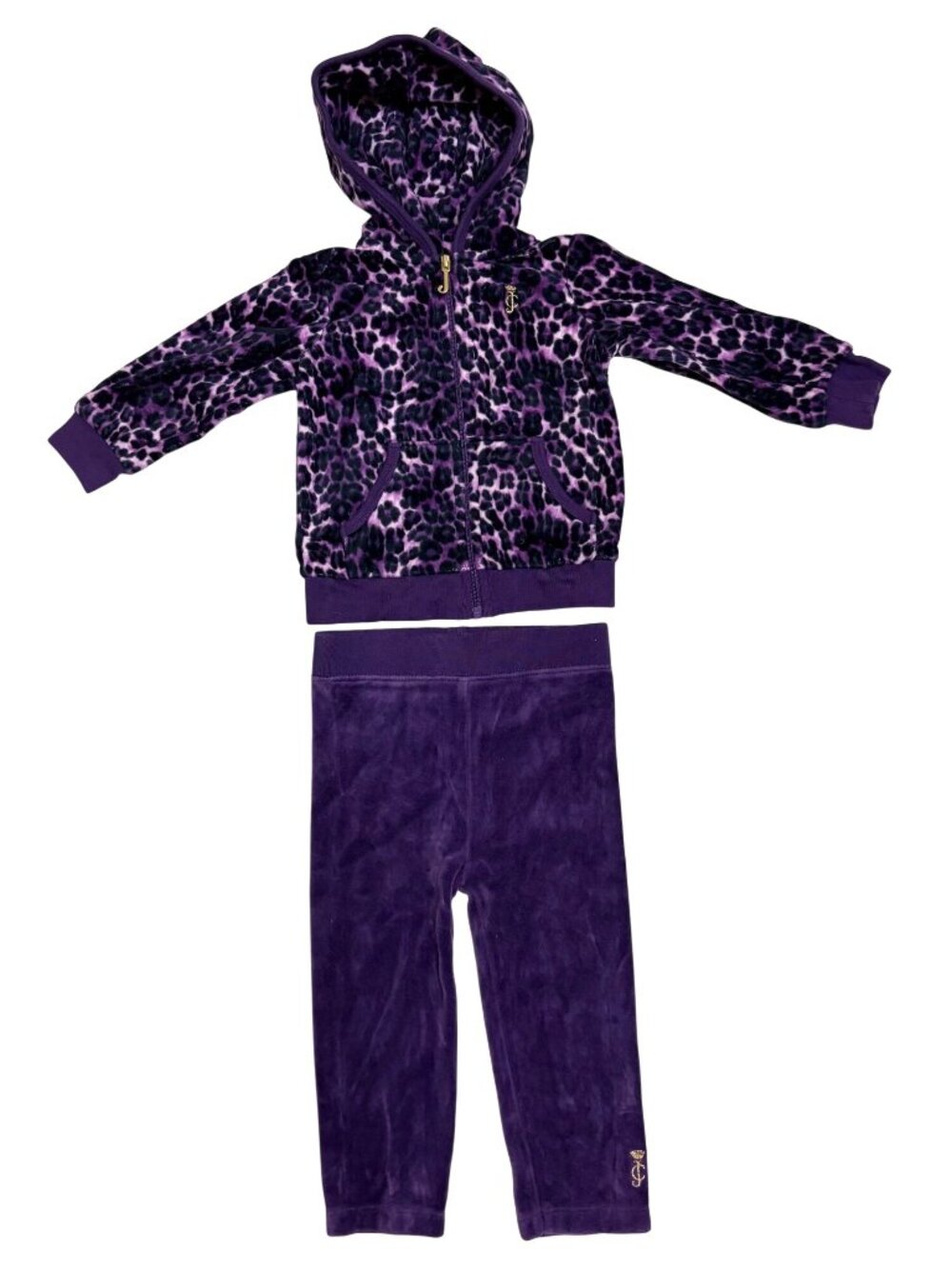 Juicy Couture Infant Girl Purple Leopard Velour Hoodie & Pants Set 18M Tracksuit
